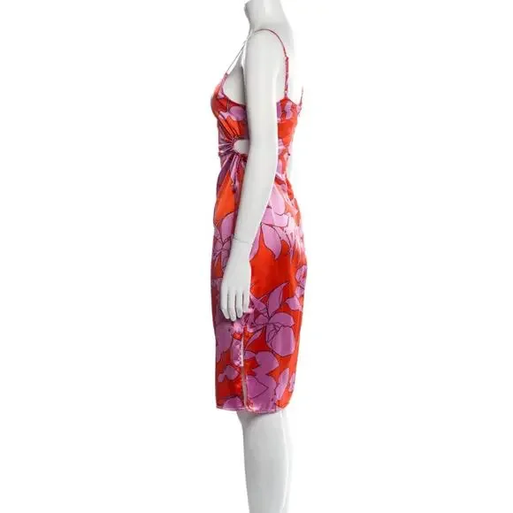 Christian Lacroix Midi Dress M Silky Satin Floral Cutout Resort Beach $460 - Picture 2 of 12